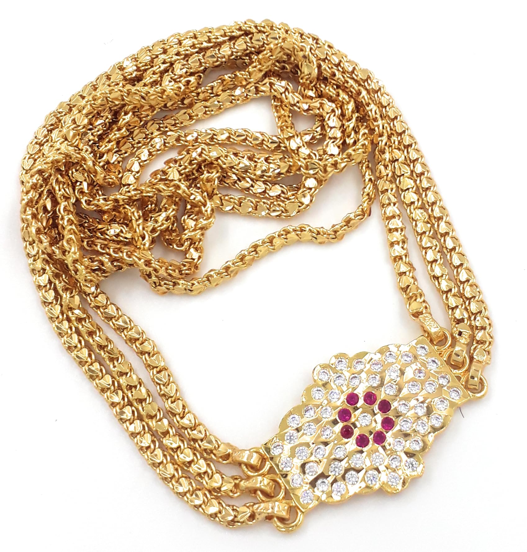 Anujeet Fashion Hub 2079 Latest Stylish Gold Plated Fashion Jewellery Traditional Covering 5 Metal Impon Long Ad Stone Triple Line Big Mop/Mugappu Saradu Chain For Women & Girls (B0C9Y548N6) Amazon Price History, Amazon Price Tracker