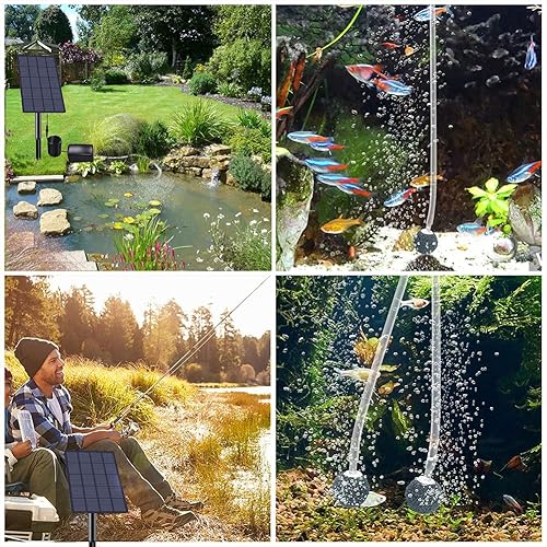 Miniatura 3 de Lewisia Bomba de aire solar de 2.5W con manguera de aire y estanque de piedra de burbuja aireador oxigenador de burbujas