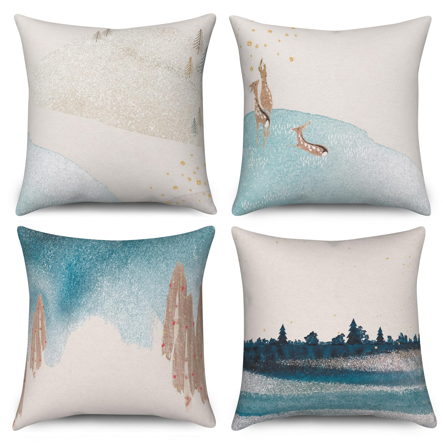 ASDCXZ Pillow Cover 50x50 cm 4er Set, Modern Art Landscape Glitter Silver Deer Sofa Deco Cushion Covers Pillow Cover Washable Polyester Flax Textile Outdoor Pillow Cover Cushion Cover