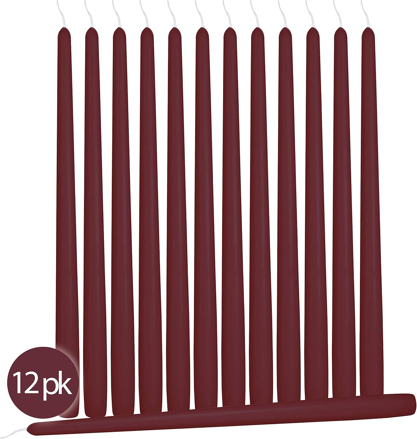 12 Pack Tall Taper Candles - 10 Inch Burgundy Dripless, Unscented Dinner Candle - Paraffin Wax with Cotton Wicks - 8 Hour Burn Time - Image 2