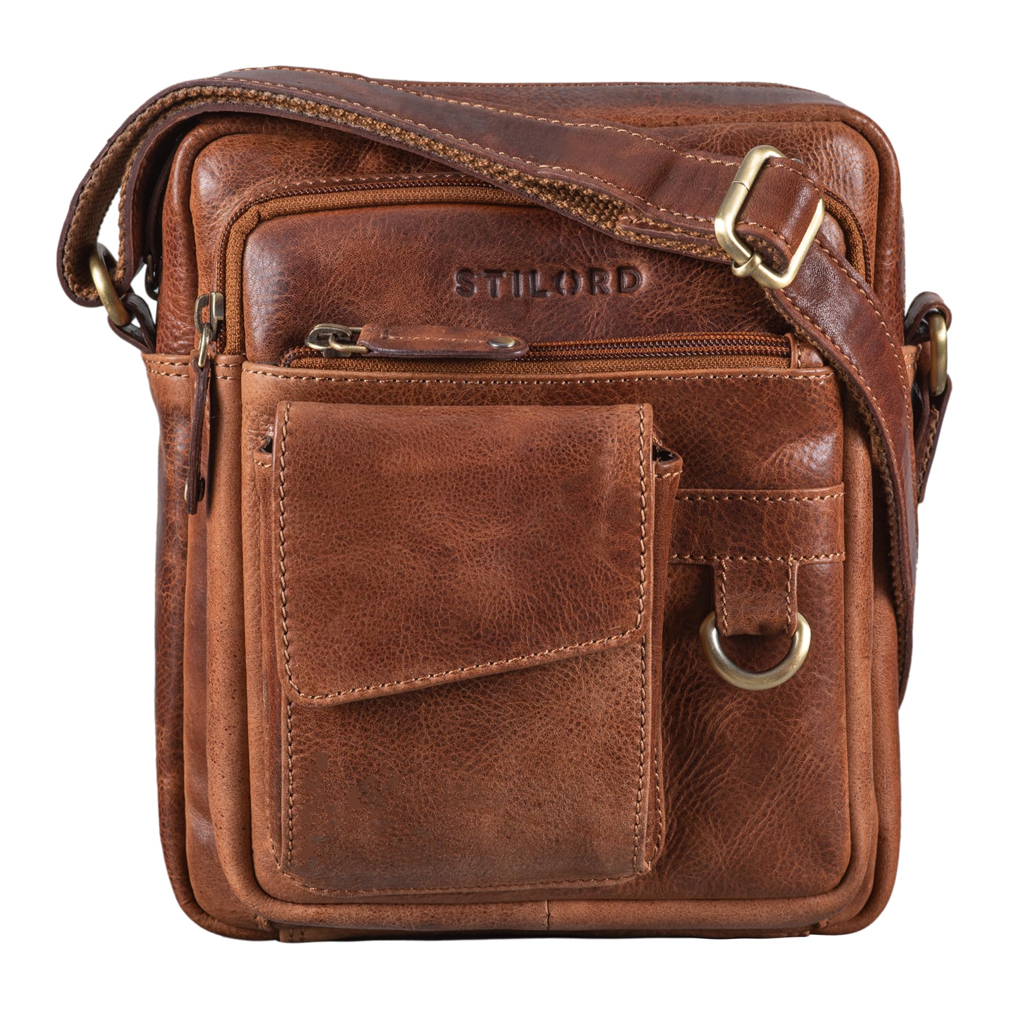 STILORD Ryan Bolso Cruzado Hombre Piel | Pequeño Bolsos Vintage para iPad 9,7 Pulgadas | Bolsa de Cuero Auténtico Retro Color:Napoli - marrón