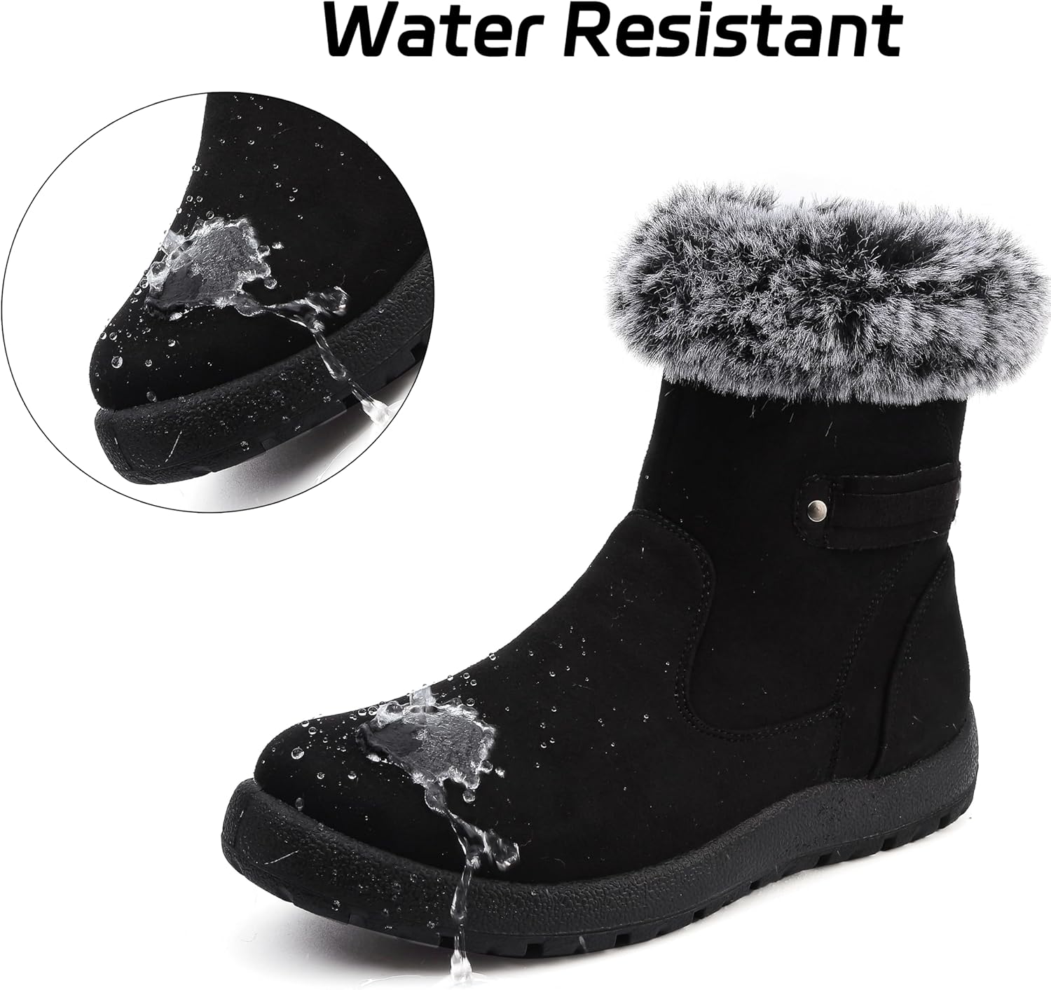 Winter Boots for Women Suede Leather Snow Boot Warm Fur Lining Anti-Slip Waterproof Walking Booties Suede Black 7 - Image 5