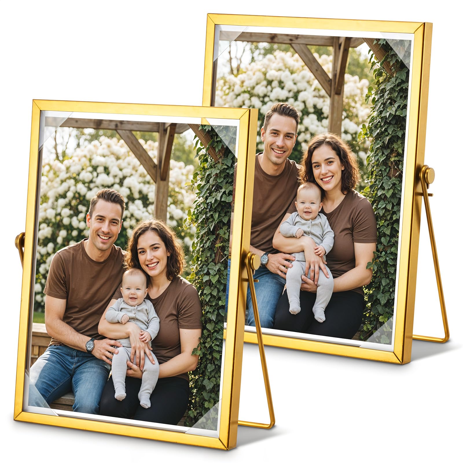 Photo 1 of **ONLY ONE 4X6****2 Pcs 5.9 x 7.9 Inch Floating Picture Frame, Gold Photo Frame, Metal Pressed Flowers Desk Picture Frame with Glass for Multiple Photo Sizes (4x6, 5x7, 6x8) Great for Photos, Gift, Pictures, Wedding