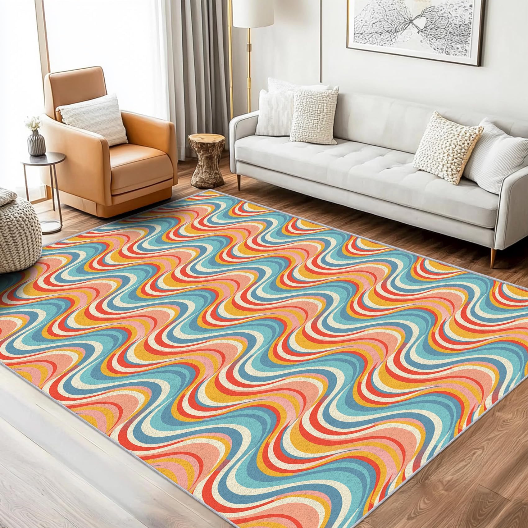 Tapis abstrait coloré 160x200cm pour un salon rétro style années 70 unique