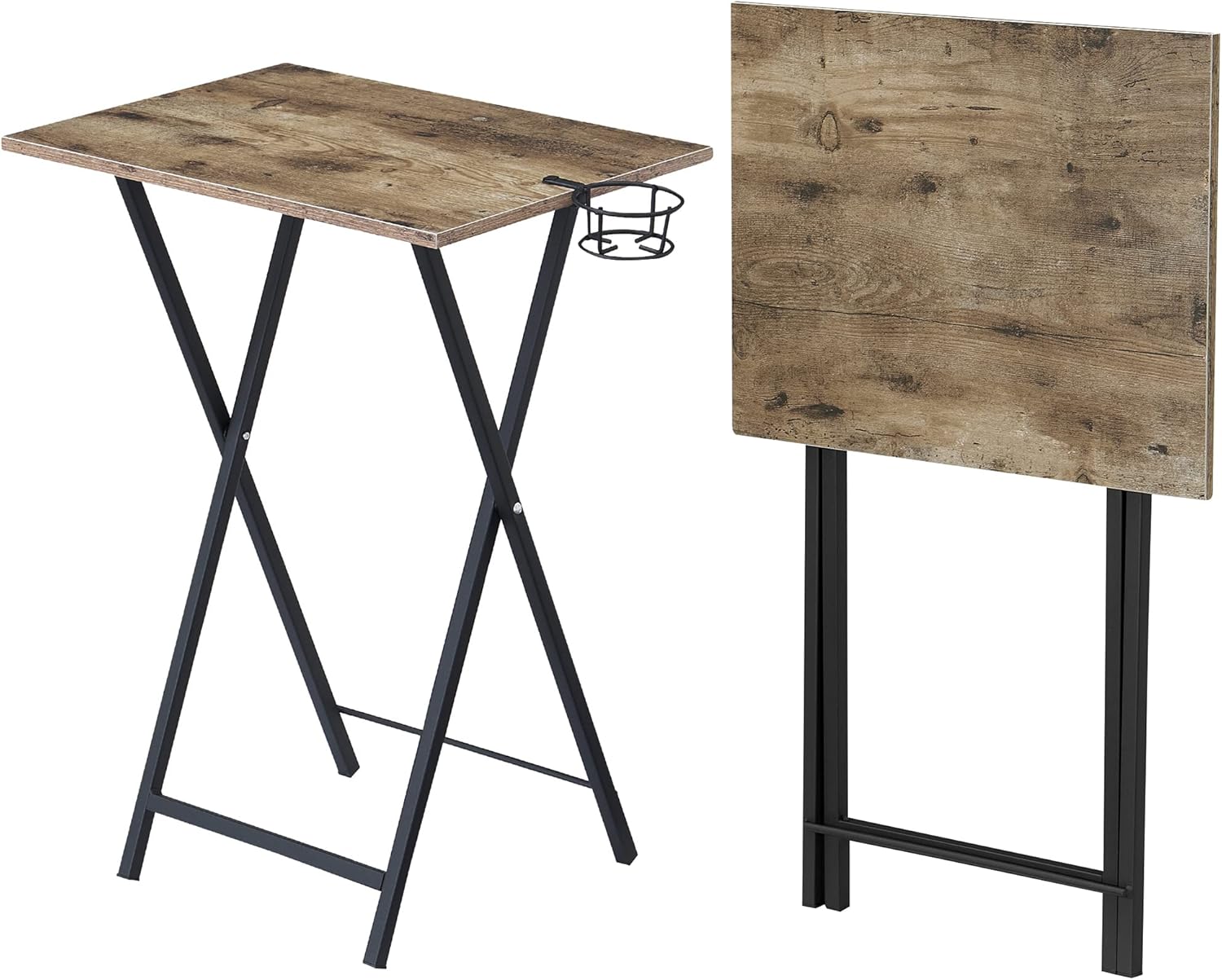 VECELO Foldable TV Tray Portable Wooden Snack Table for Livingroom, Bedroom, Office, Tiny Desk, 2 Pack, Grey