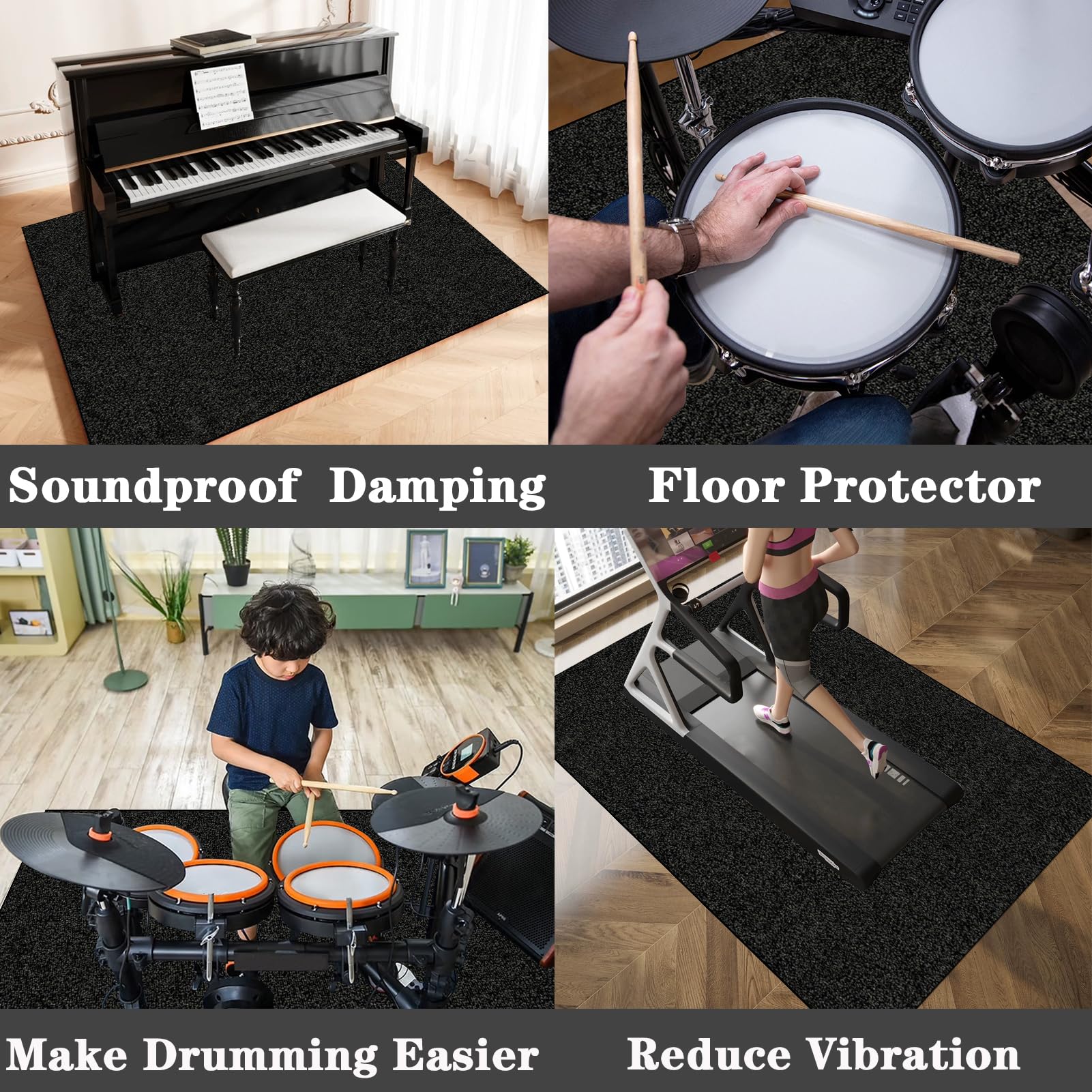 Tappeto professionale per batteria, 140 x 120 cm Tappeto a tamburo insonorizzato Drum tappeto insonorizzato per batterie elettroniche, Accessori per batteria jazz, Tappetino per batteria acustica
