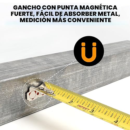 Miniatura 3 de MulWark cinta para medir con escalas imperiales y métricas de 27 pies con hoja gruesa gancho magnético y cubierta amortiguadora de golpes Para uso