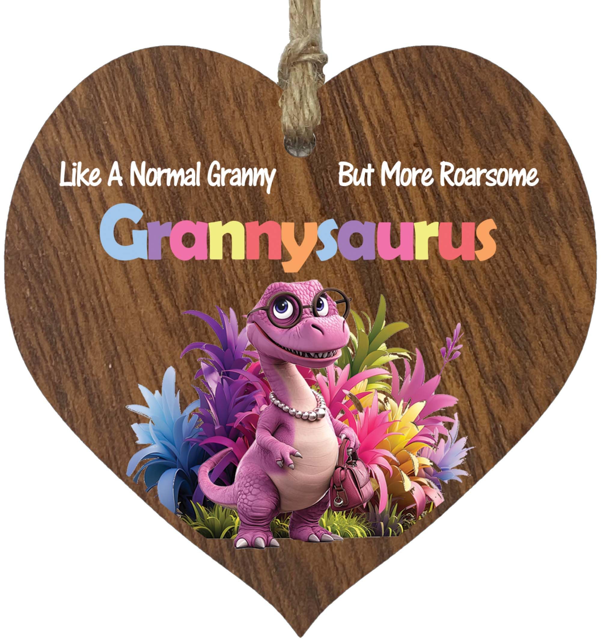 Granny Gifts - Roarsome Grannysaurus Wooden Heart Plaque - Happy Birthday Gifts for Granny from Grandson Granddaughter, Dinosaur Mother's Day Presents, Dark Wood Sign Keepsake