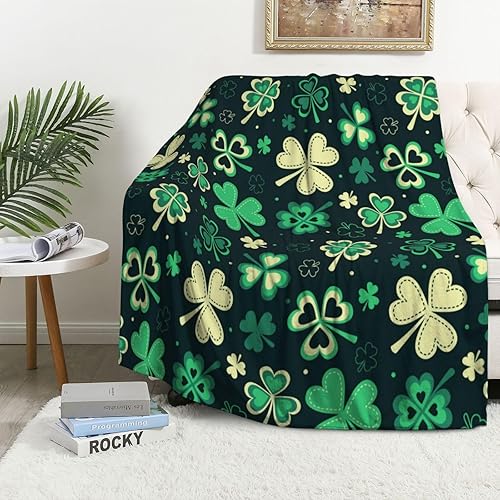 Miniatura 3 de Manta del Día de San Patricio, manta ligera de trébol de trébol, súper suave y cálida, manta a cuadros verdes para sofá, silla, ropa de cama de