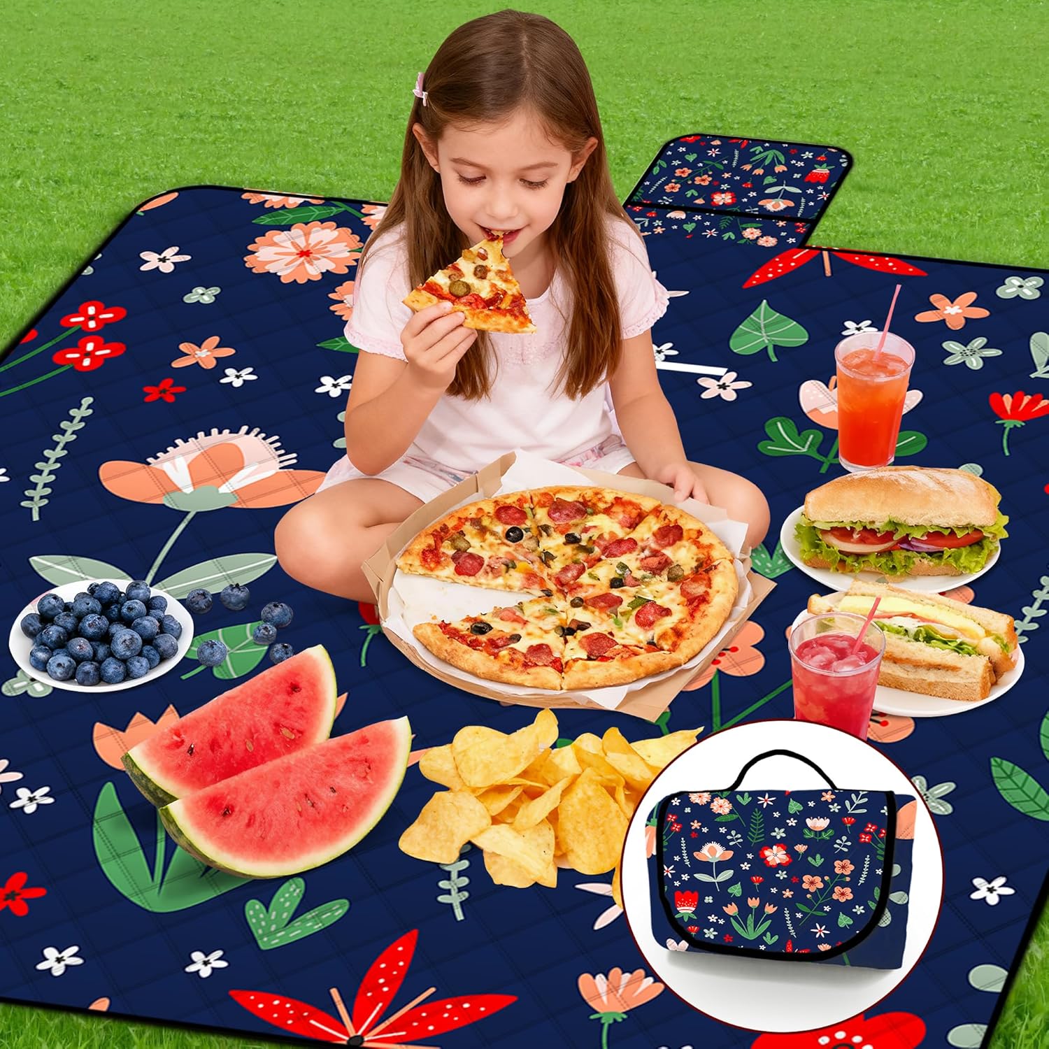 Extra Large Picnic Blanket Waterproof,80"x 80"Foldable Machine Washable Beach Blanket,Outdoor Blanket for 6-8 Adults,Suitable for Indoor Crawling,Park Beach,Camping,Hiking,Family Travel(Light Blue) - Image 2