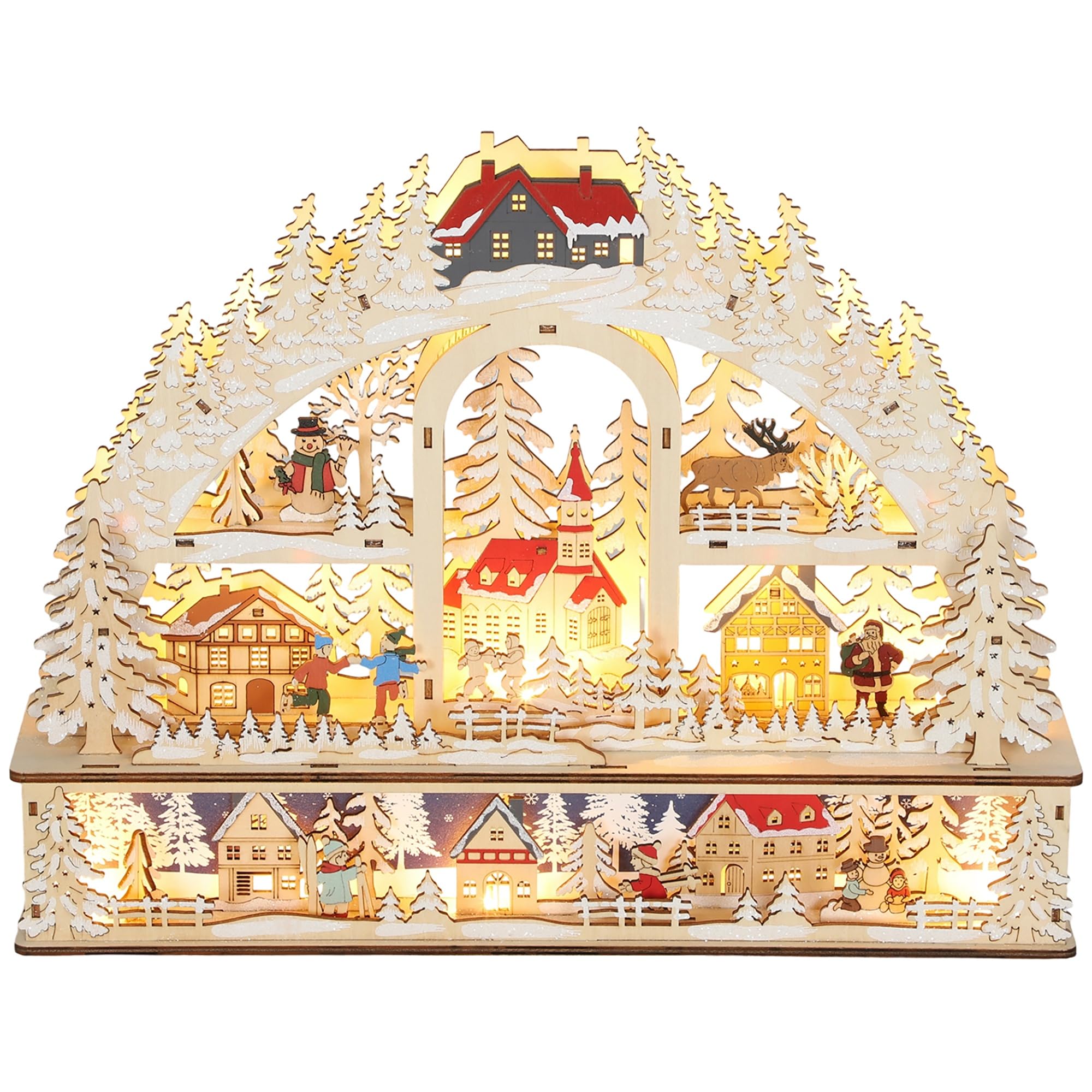 HOMCOM Weihnachtsdorf mit LED-Leuchtung 45 cm Schneemann Renntier Bäume | Weihnachtsstadt, Weihnachtshaus, Winterlandschaft, Beleuchtet, Winterdorf, für Weihnachten
