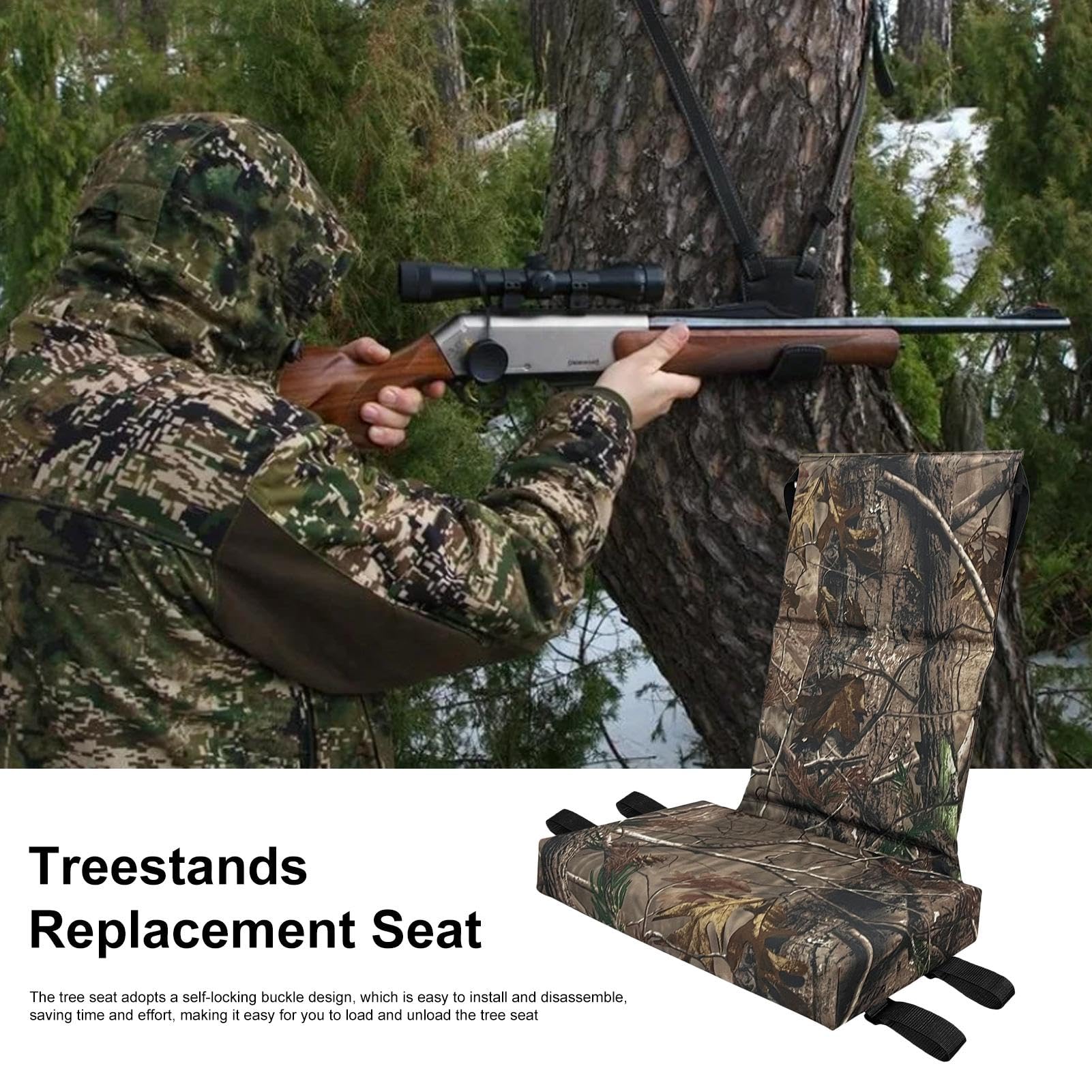 Asiento con soporte de escalera | Asientos Treestand de repuesto con correa ajustable | Almohadillas universales para rieles de asiento y árbol, accesorios de caza para soportes de escaleras y bloqueo
