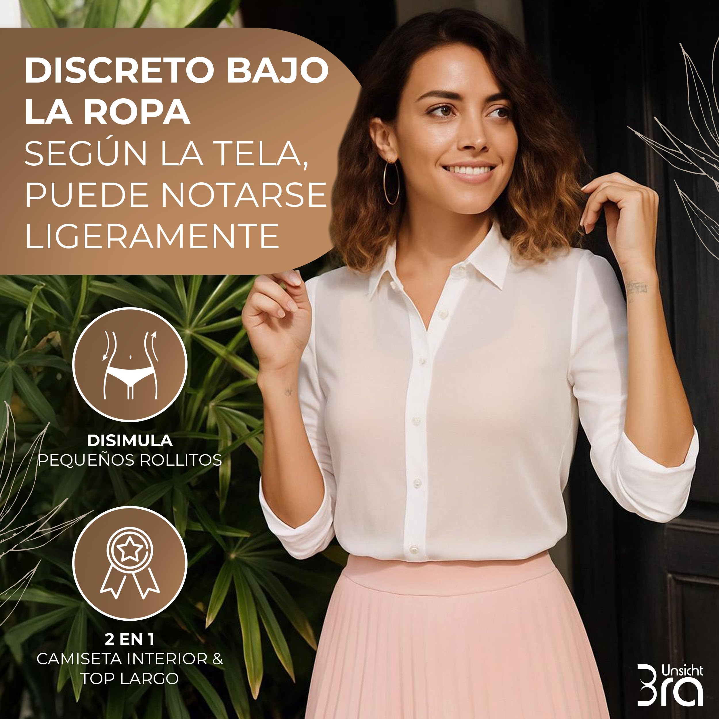 UnsichtBra Pack de 3 Camisetas Interior Mujer Tirantes Anchos | Top Ajustado y Moldeador Ligero | Camiseta Reductora Shapewear Cómoda – Negro, Blanco, Beige