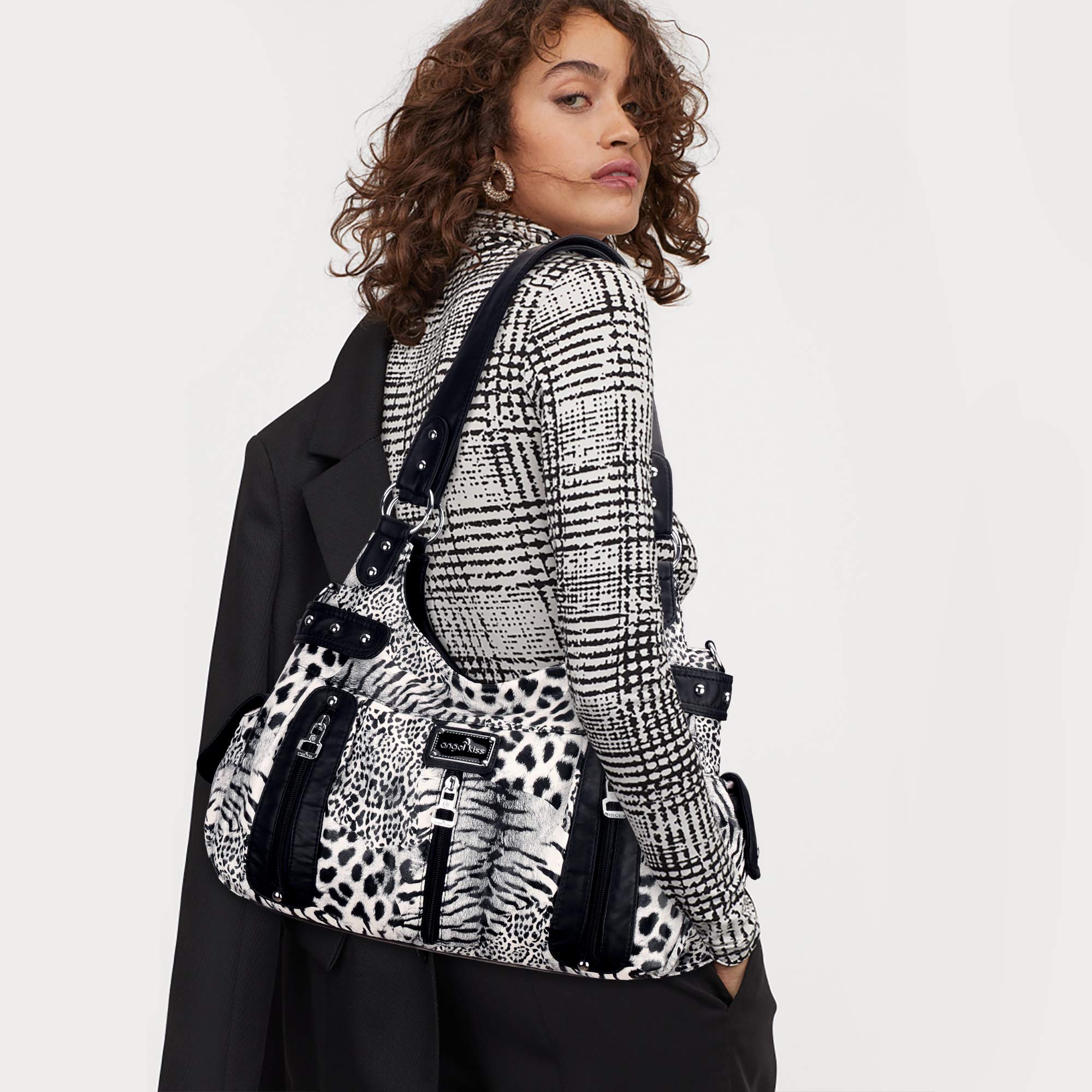 Angelkiss - Bolsos grandes con asas para mujer, de piel sintética lavada, de media luna tipo hobo, de hombro, bohemios, cruzados