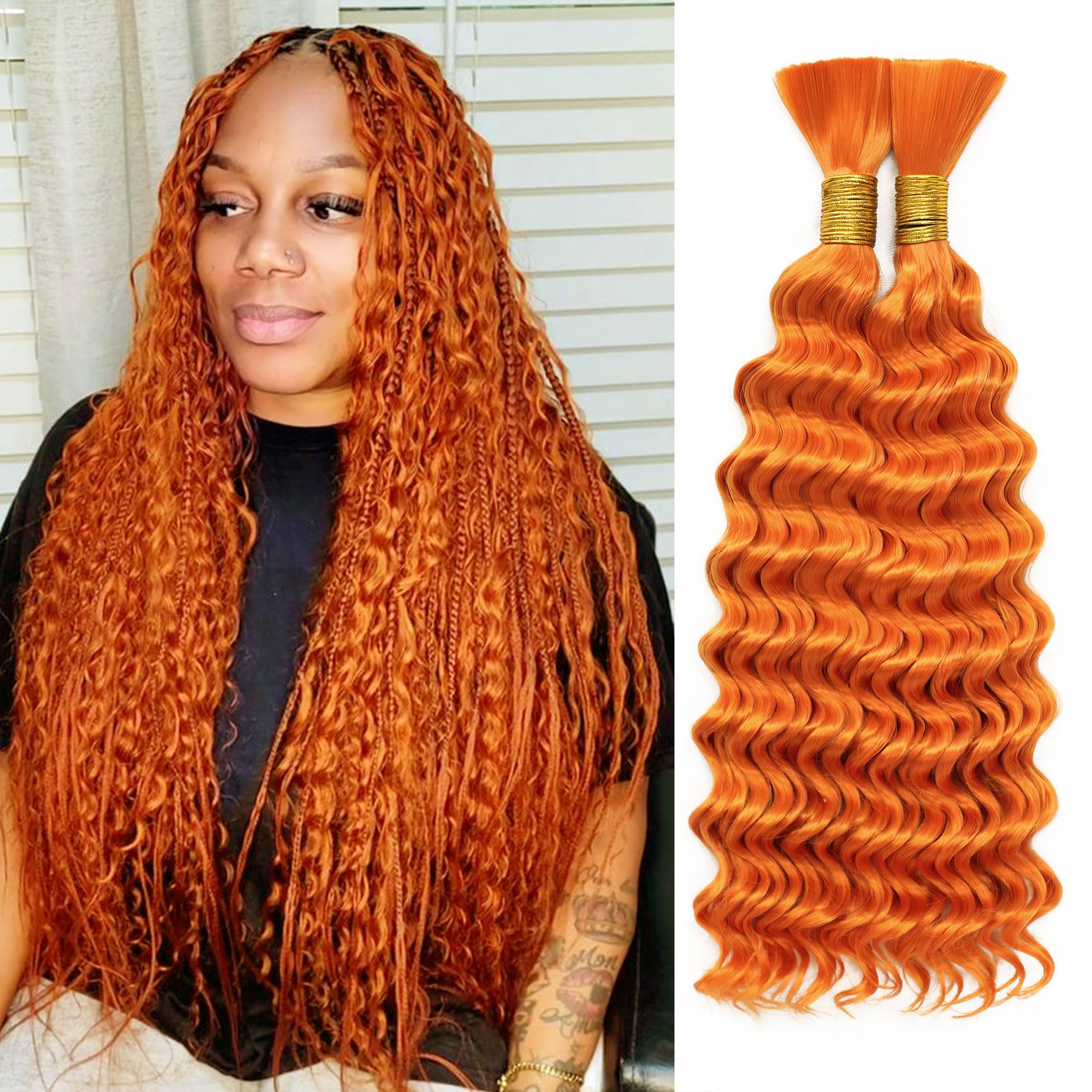 Amazon.com : 20 Inch Orange Deep Wave Bulk Hair for Braiding 2