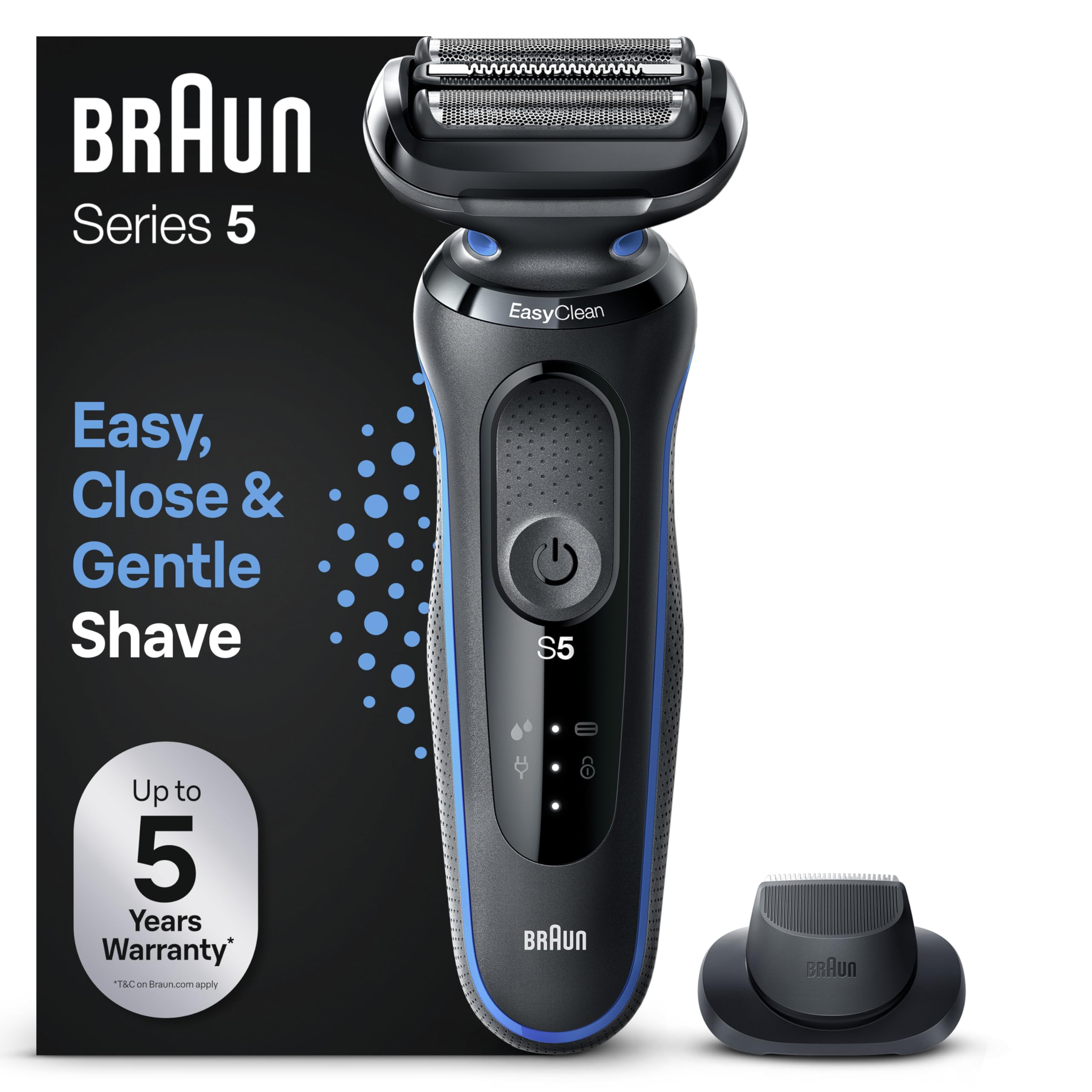 Braun Series 5 Regolabarba Uomo, Rasoio Elettrico Barba, Rifinitore Di Precisione EasyClick, EasyClean, Wet&Dry, Ricaricabile, Rasoio A Lamina Senza Fili, Idea Regalo 51-B1200s Blu