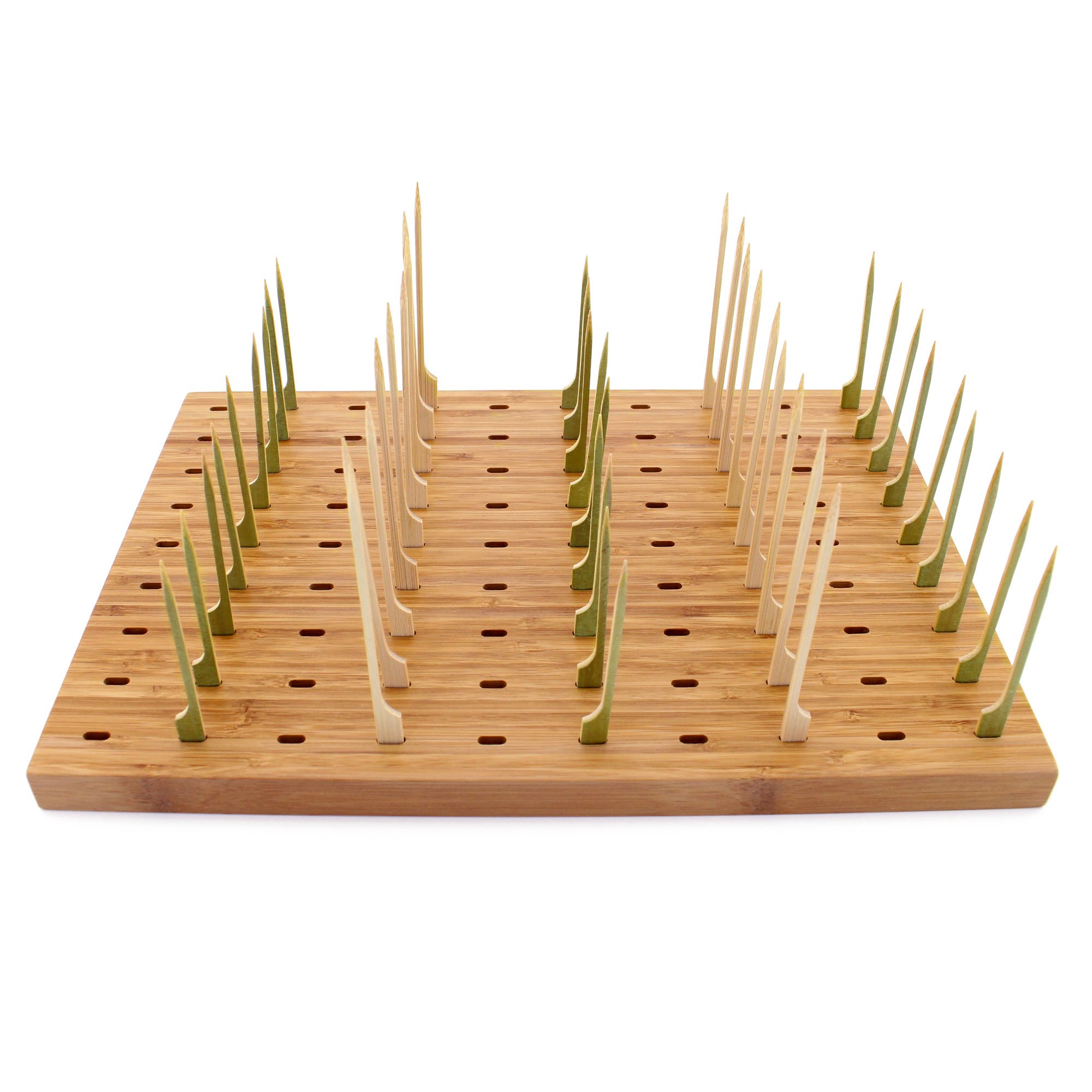 BambooMN 14"x9.8" Bamboo Paddle Skewers Holder Food Display Stand w/ 90 Holes, Perfect for Catered Events, Restaurants, Cocktail Party Supplies - 10