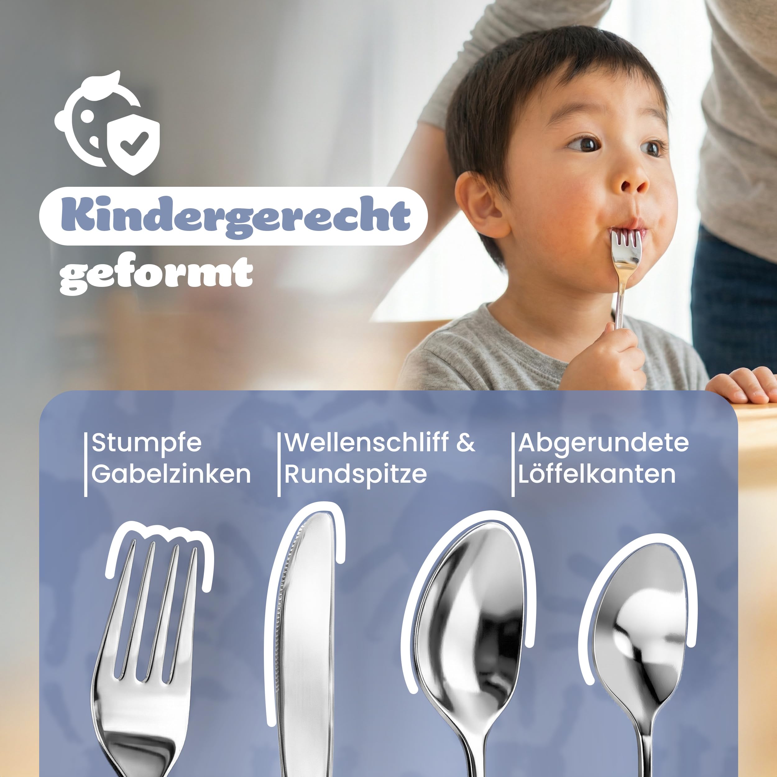 Kinderbesteck mit Namensgravur - Personalisiertes 4-teiliges Edelstahl Besteckset ab 4 Jahre - Taufgeschenk für Mädchen und Jungen - Spülmaschinenfest