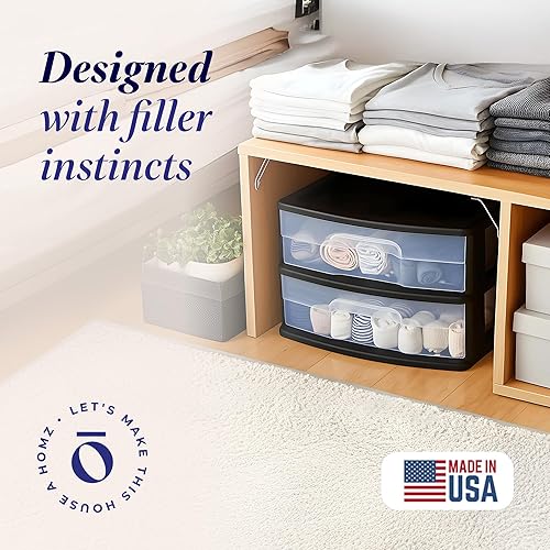 Miniatura 3 de HOMZ Paquete de 2 carritos de almacenamiento de 2 cajones, cajones de plástico transparente, 14.25 pulgadas de ancho, mediano, marco negro,