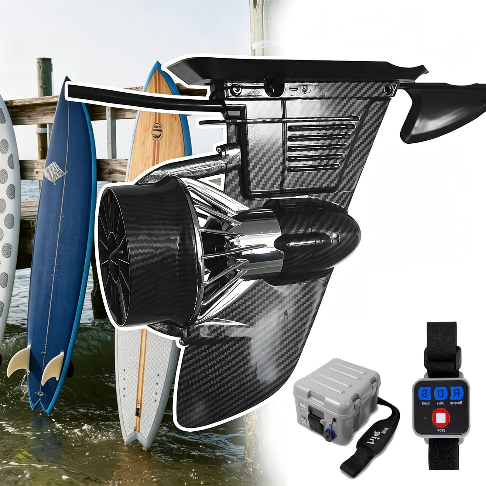 SOTIKARERY Underwater Thruster Motor/Battery Electric Fin/Electric Propeller, with Remote Control, Easy Installation, for Kayak Sup Paddle Board,Compatible with all 9in bases,Usage time 5 h