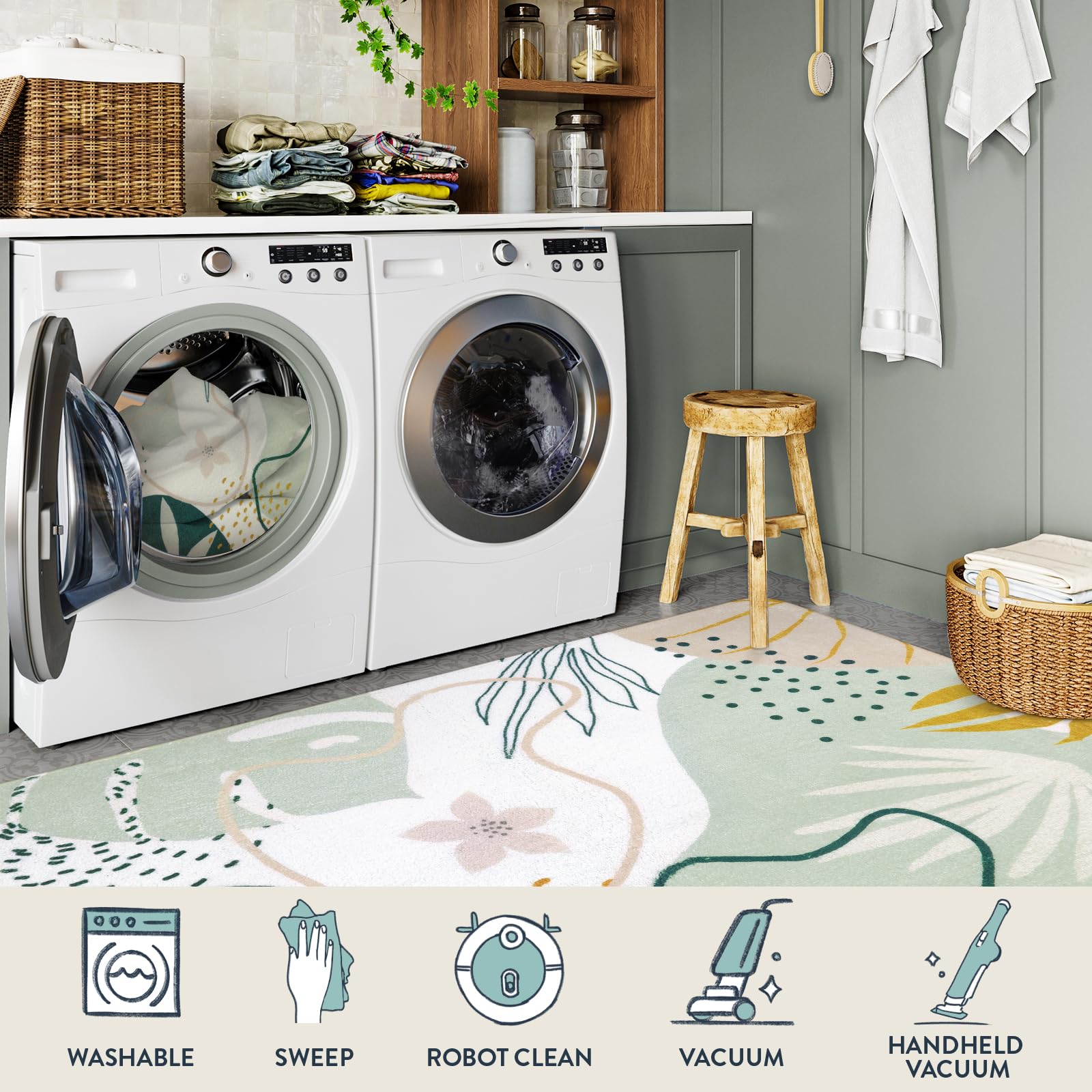 Amazon.com: Lahome Green Botanical Print Small Throw Rugs Modern