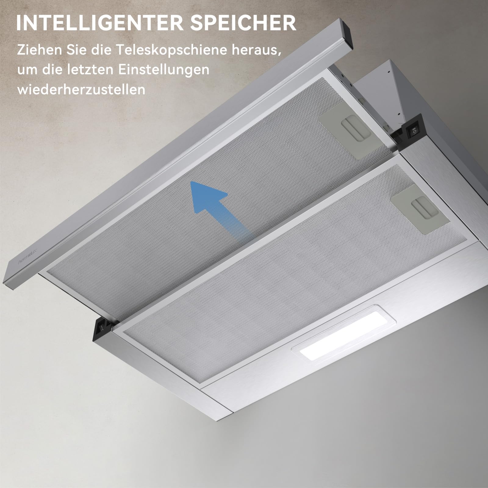 Hermitlux Dunstabzugshaube 60cm Flachschirmhaube Abluft/Umluft 350 m³/h LED-Beleuchtung 57dB A+++