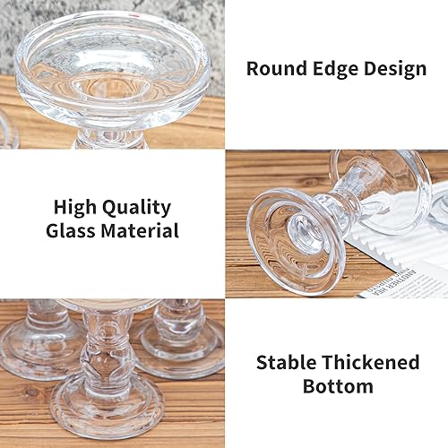 Miniatura 5 de YAKii Juego de 3 portavelas de cristal transparente, elegantes portavelas de cristal para velas cónicas de pilar y velas de té, perfecto para