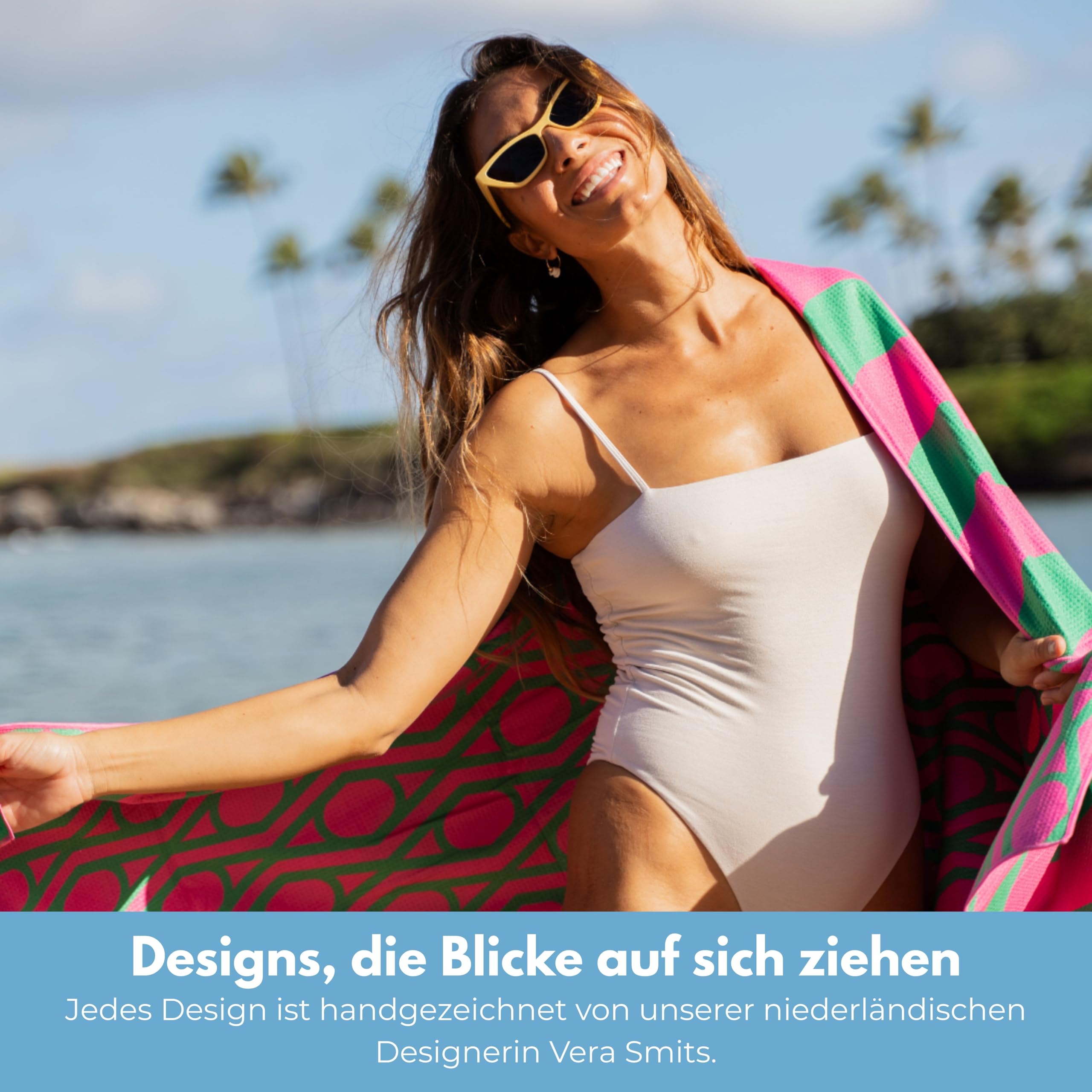 Reisehandtuch Schnelltrocknend & Kompakt 200x90 cm - Mikrofaserhandtuch mit Beutel - Sandfreies Strandtuch aus recyceltem Plastik - Curaçao 02