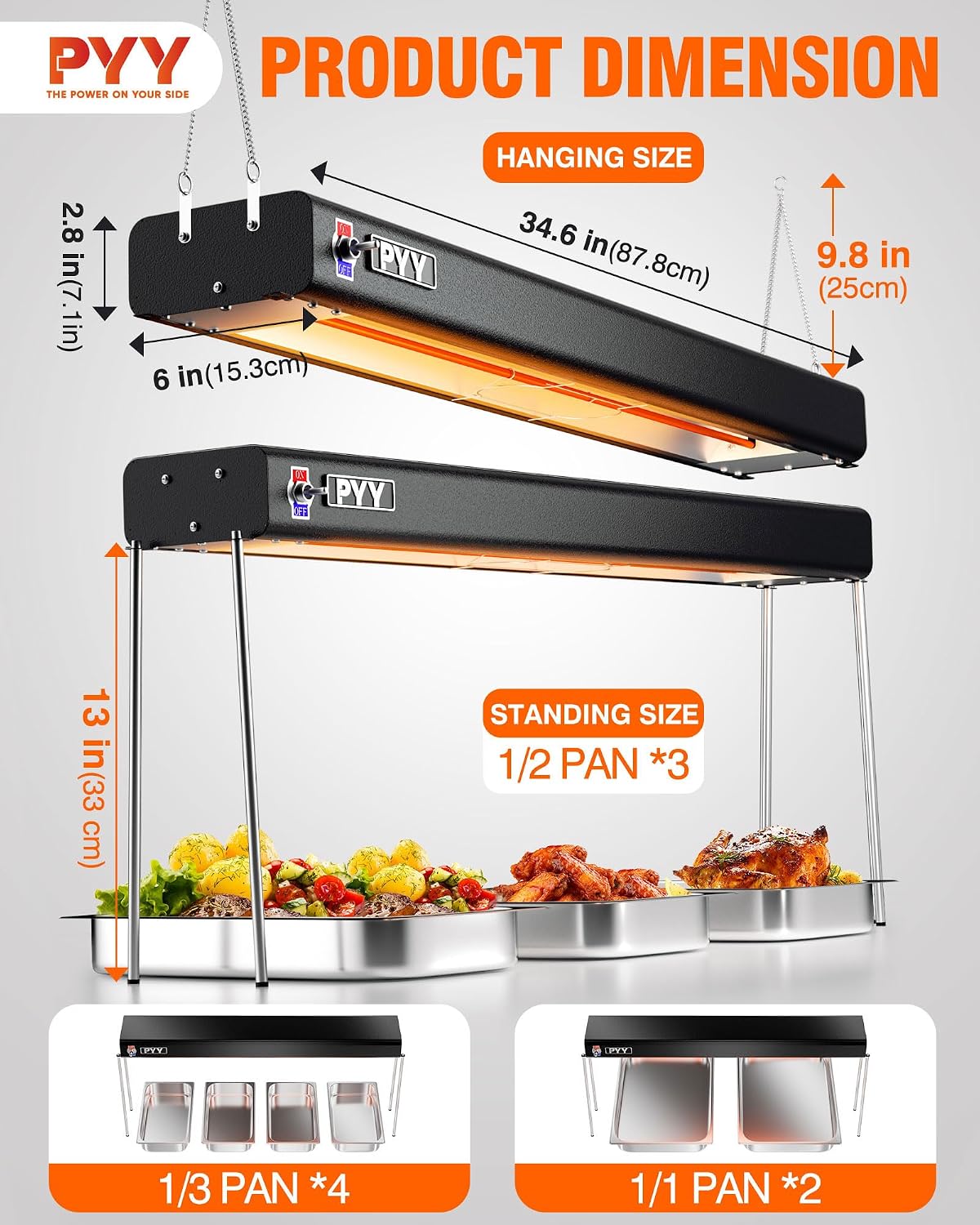 PYY Food Heat Lamp - Food Warming Lamp Heater for Catering Kitchen Restaurant Buffet, Aluminum Overhead & Hanging Food Warmer Lamp Strip 750W,36 Inch,Black