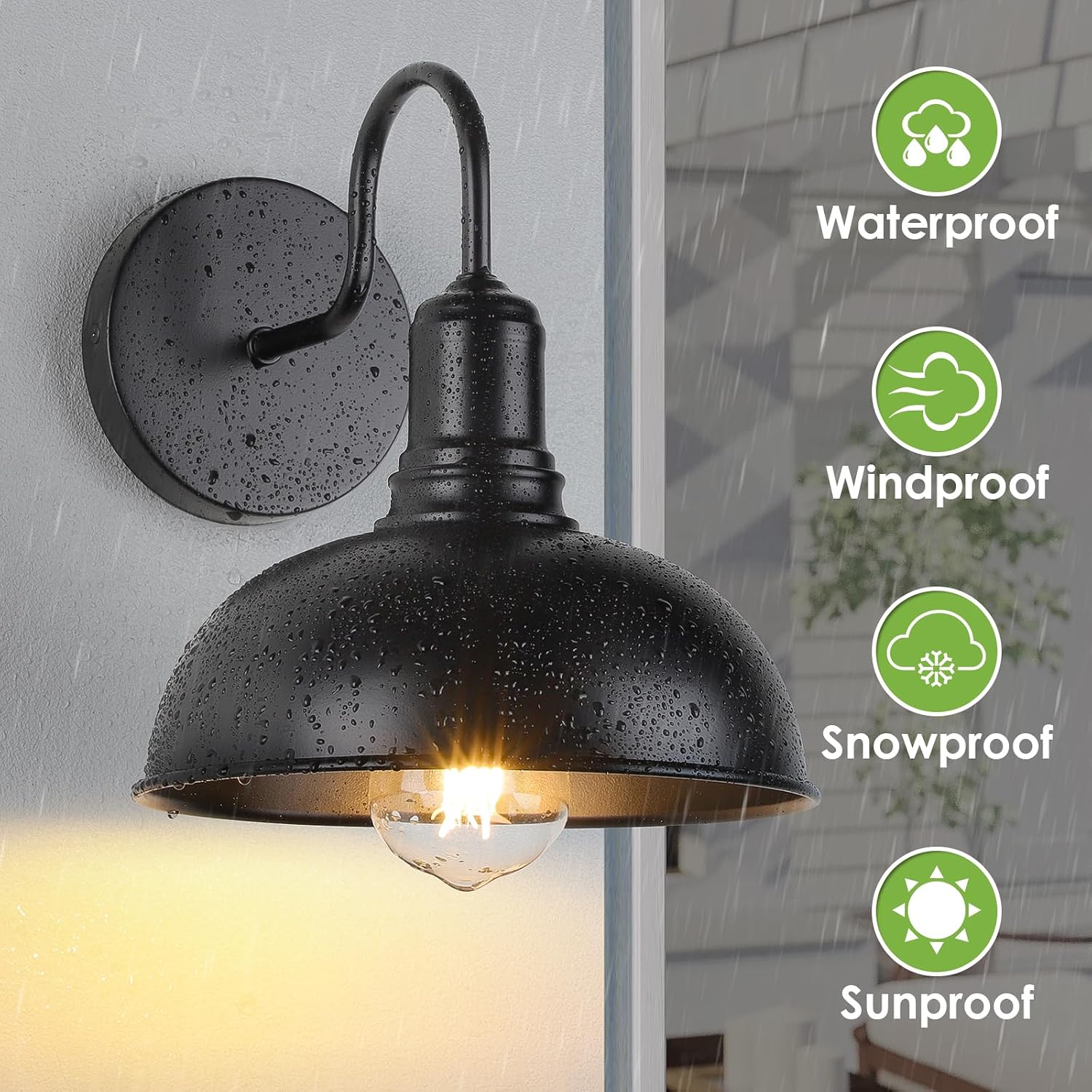 MATAMEYE Large Outdoor Wall Sconce, 2 Pack Exterior Waterproof Farmhouse Barn Light Fixture, Black Garage Wall Lantern, Anti-Rust Front Porch Lamp