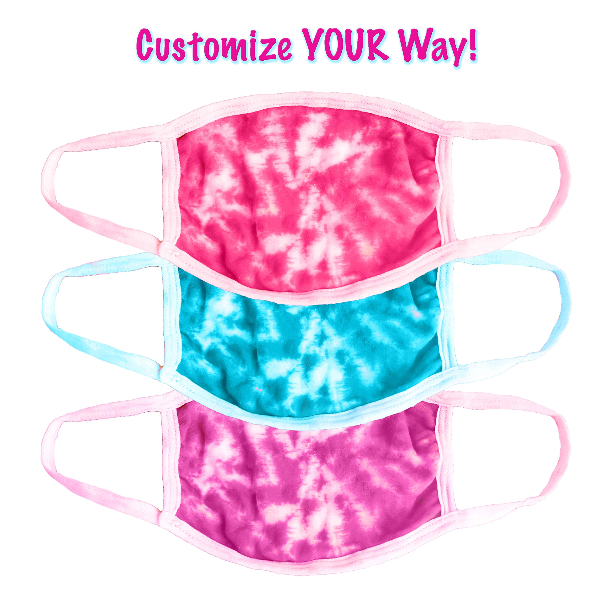 Perfectware - PW Cotton Candy Tri-Color Mask Kit Essentials Tie Dye Mask Kit - DIY Back to School Tie Dye Masks - Cotton Candy Tri-Color Kit - Krafty Kitz, Magenta, Türkis, Himbeere