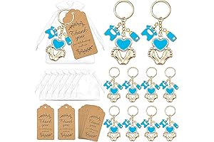 12 Sets Boy Blue Footprint Keychain Baby Shower Favors Party Supplies