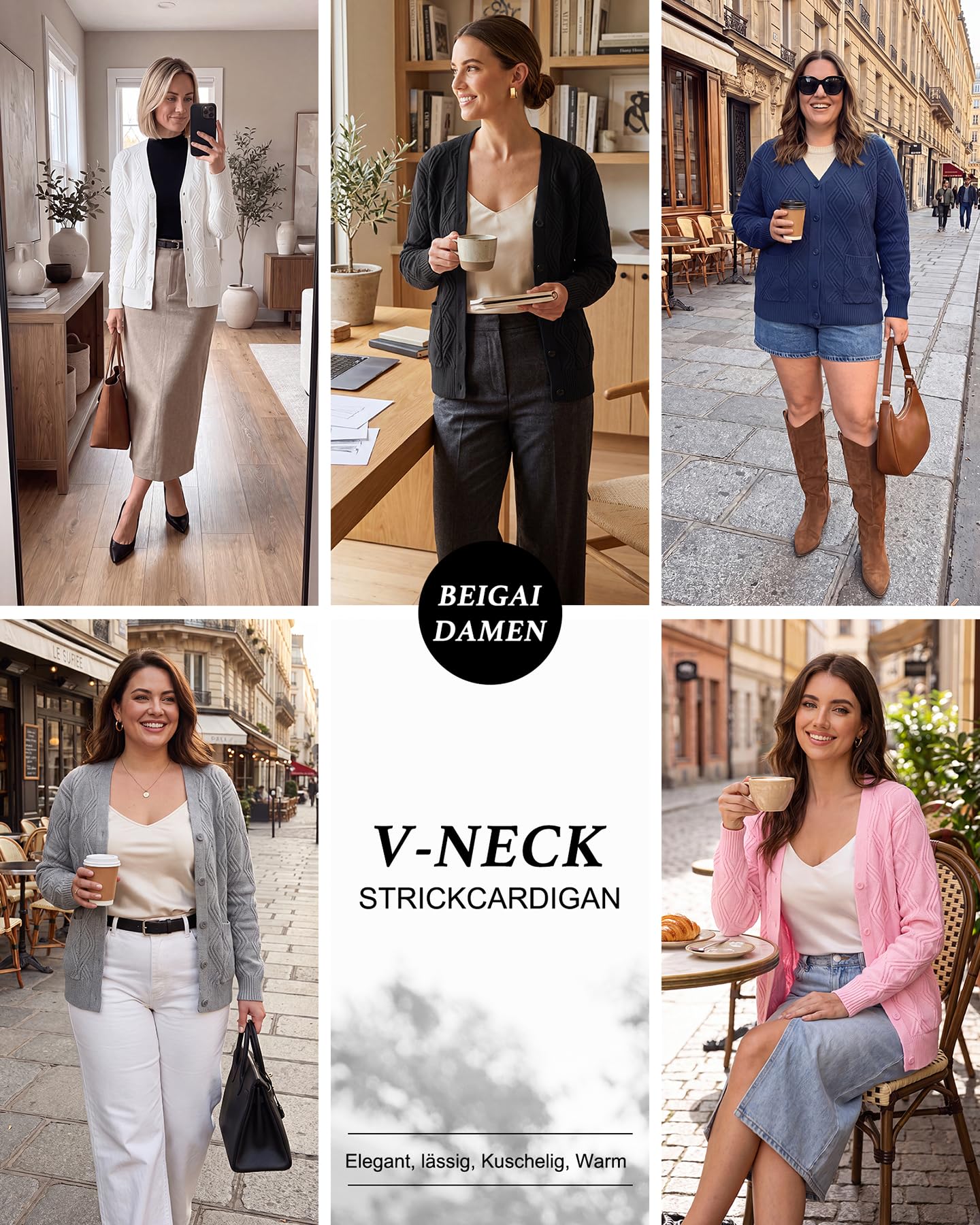 BEIGAI Cardigan da donna leggero con scollo a V, maniche lunghe, cardigan con tasche | Maglione a maglia grossa, con bottoni, elegante, casual, comodo, caldo, autunno, inverno