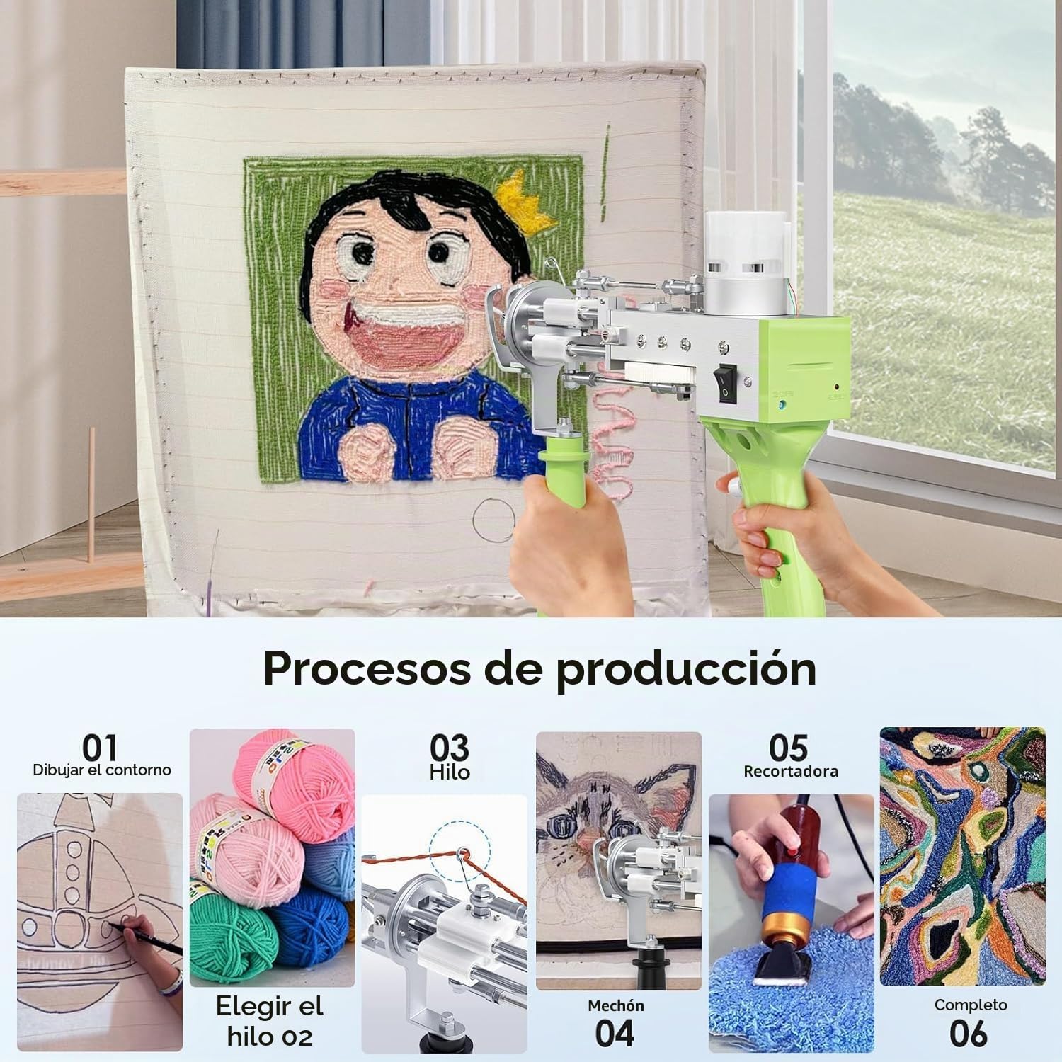 Tufting,Helangel Pistola Tufting 2 en 1 Pistola de Tufting 5-40 Pasos/S Tufting Pistola Eléctrica 7-21 mm Ajustable Máquina de Tejer Alfombras para Navidad Artesanía Alfombras Ropa