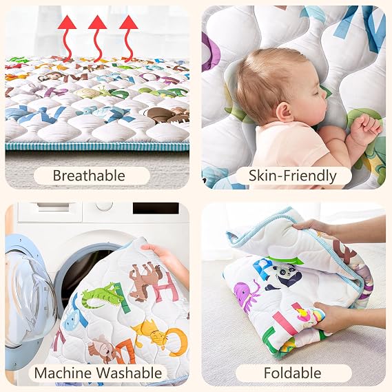 Baby Play Mats for Floor, 71x59 Upgraded Thickness & Larger Super Soft Playmat for Babies and Toddlers, Foldable Washable, Upgrade Anti-Slip Crawling Mat for Playpen(Animal Alphabets)
