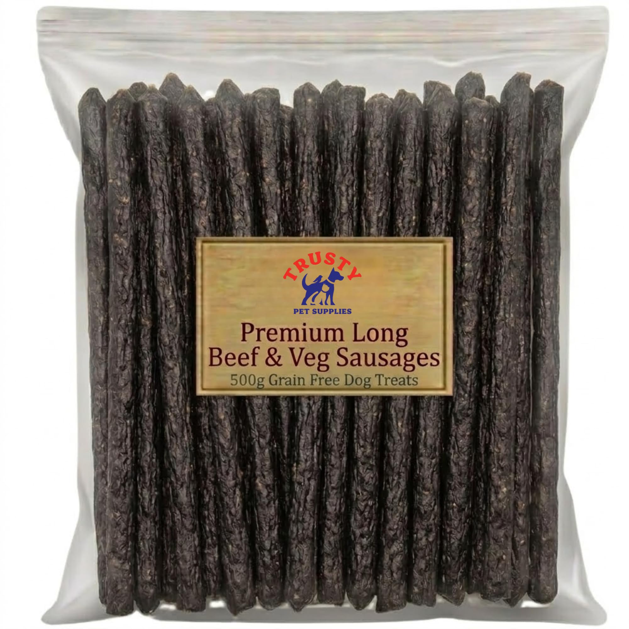 Beef & Veg Dog Sausages Treat 500g | Natural Dog Treats | High Protein Dog Sausages | Dog Training Treats for Puppies, Small, Medium & Large Dogs | Trusty Pet Supplies