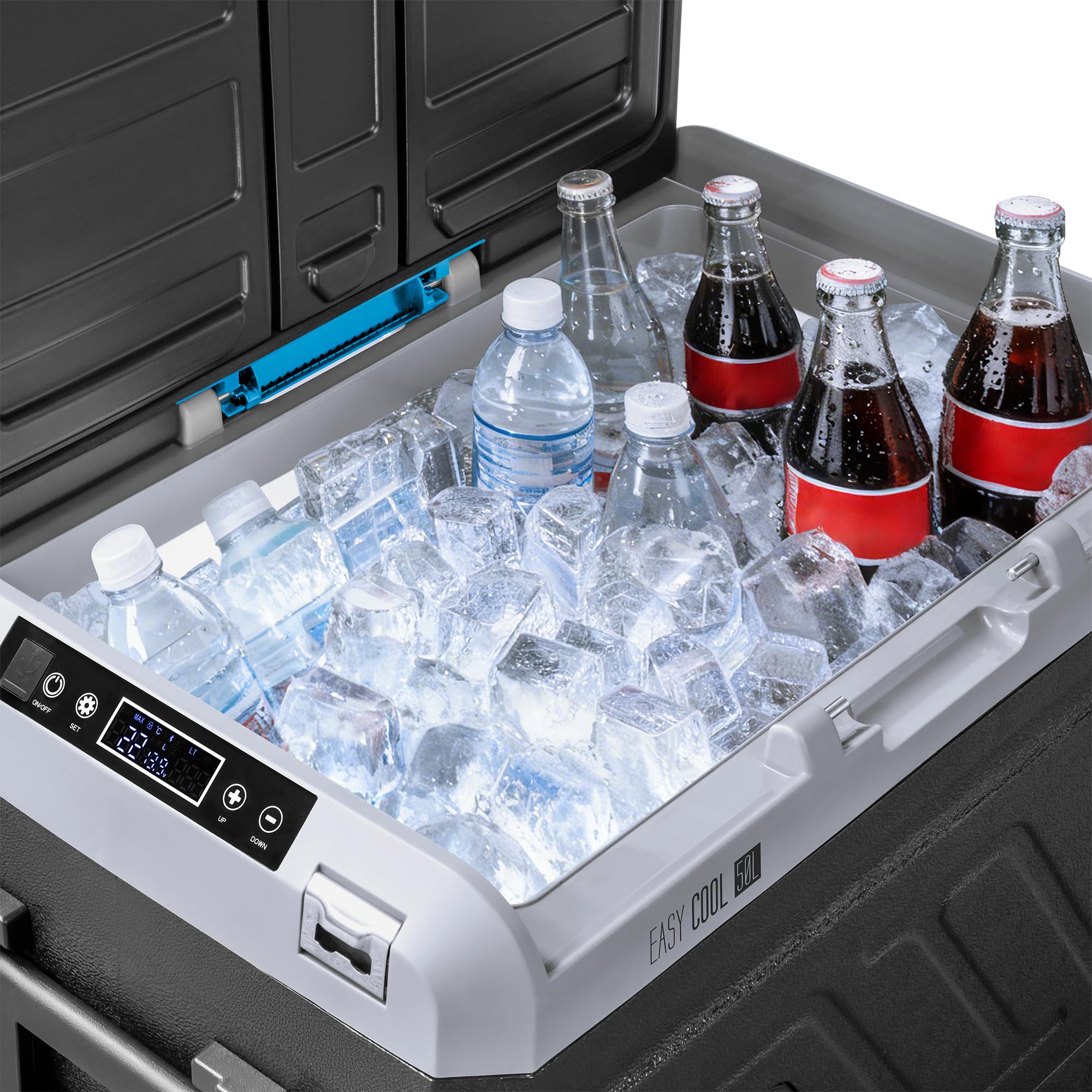 Teesa Profesjonalna Lodówka Turystyczna Kompresorowa z Funkcją Mrożenia 50L DC12/24 AC 230V Duże Koła i Solidna Rączka Bluetooth Możliwość Zasilania Baterią