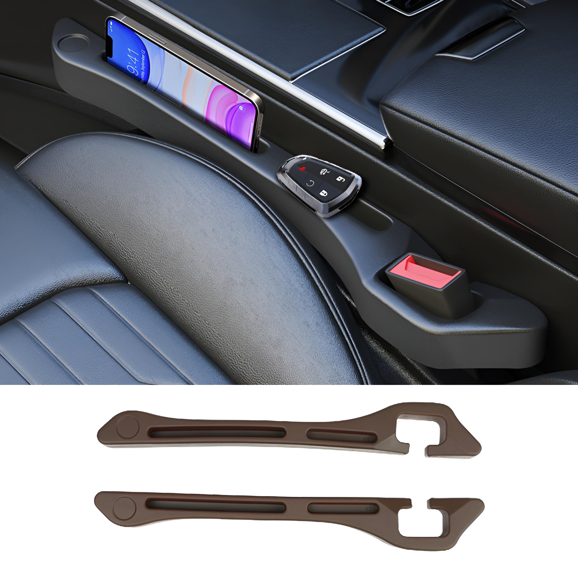 CXNO 2 Pack Car Seat Gap Filler for Land Rover Defender Discovery 3 4 5 Range Rove Evoque Freelander, Car Seat Side Gap Filler Leak Proof Set Seat Gap Pad Seat Crevice Blocker,A/Brown