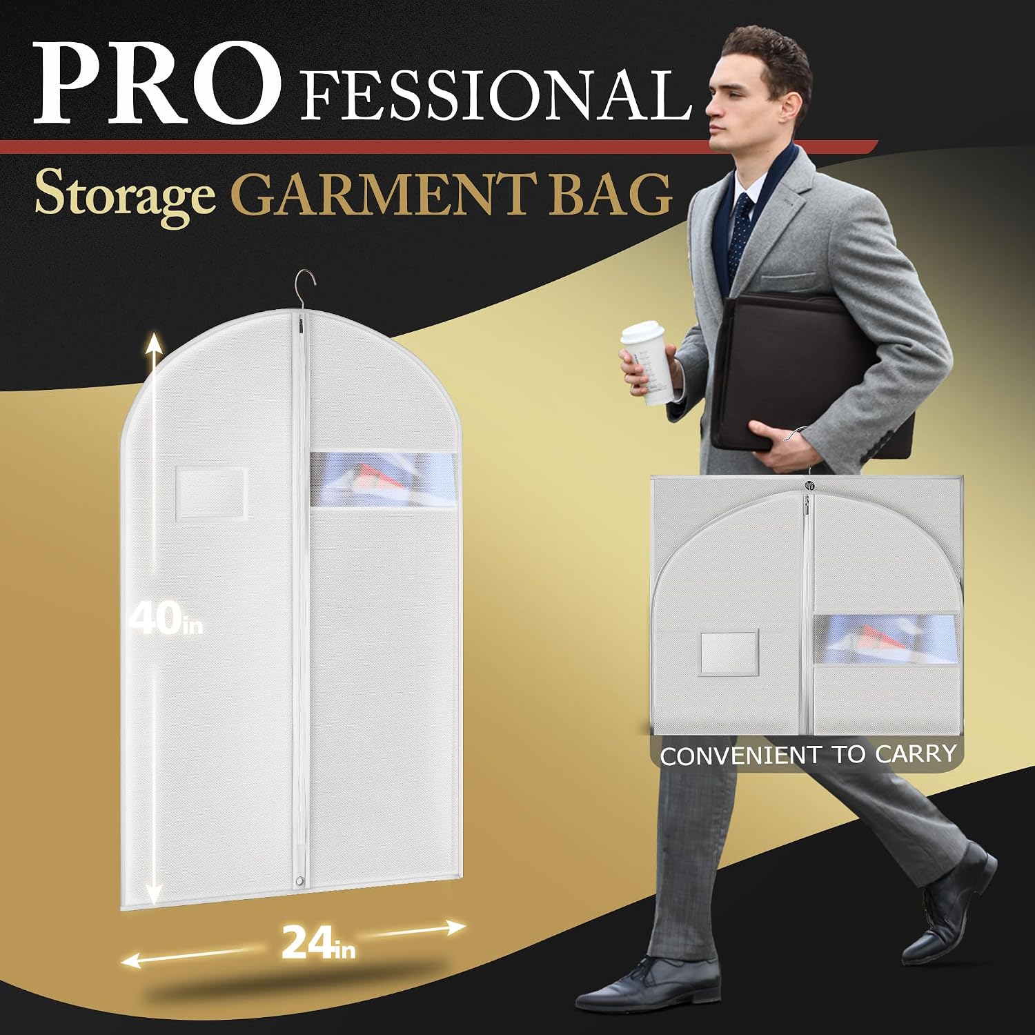 Hleelomi 10 Pack 40-in Garment Bag for Hanging Clothes Suit Bag White image 4
