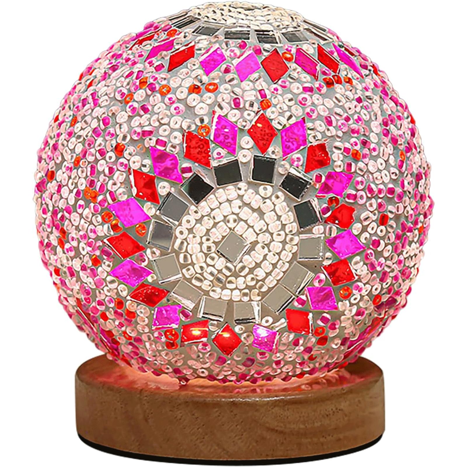 OATTIS Lámpara de Noche Vintage con Bola de Cristal de Mosaico, lámpara de mesita de Noche Recargable, lámpara Redonda turca para Dormitorio y Sala de Estar