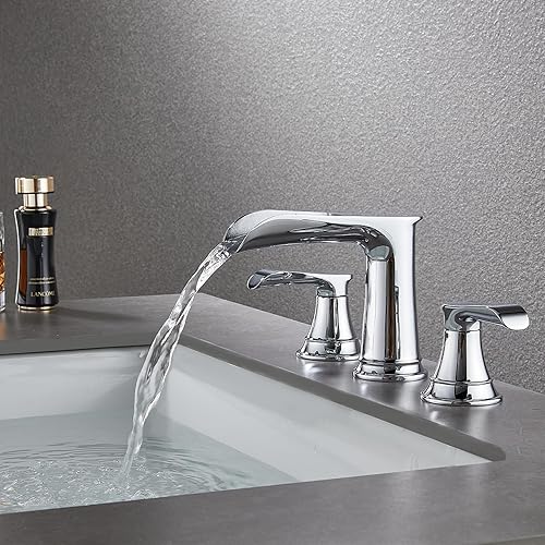 Miniatura 2 de Sanliv Grifo de baño generalizado de 3 agujeros, grifo de baño cromado, grifo de lavabo de baño en cascada, grifos de tocador de dos manijas para