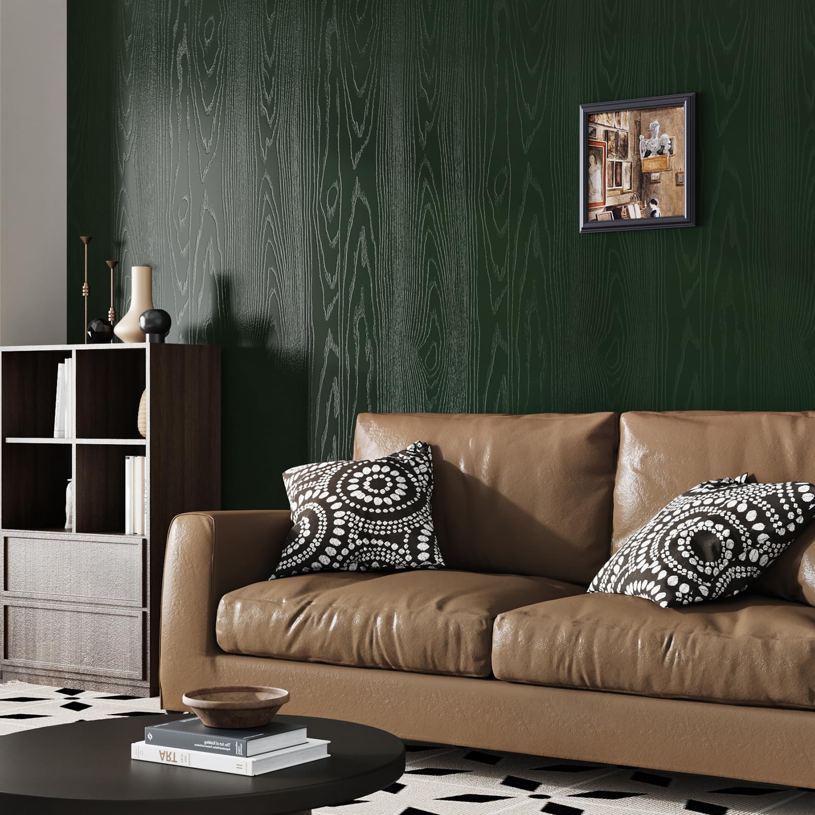 Wallercity Blackish-Green Wood Grain Contact Paper for Cabinets 