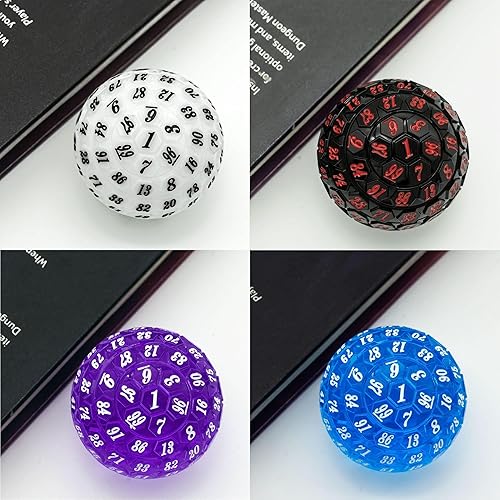 Vista 24 de Dados poliédricos de 100 caras, dados de juego individuales D100, cubo de 100 lados con bolsa negra, dado D100 de 1.890 in (rosa con número azul)