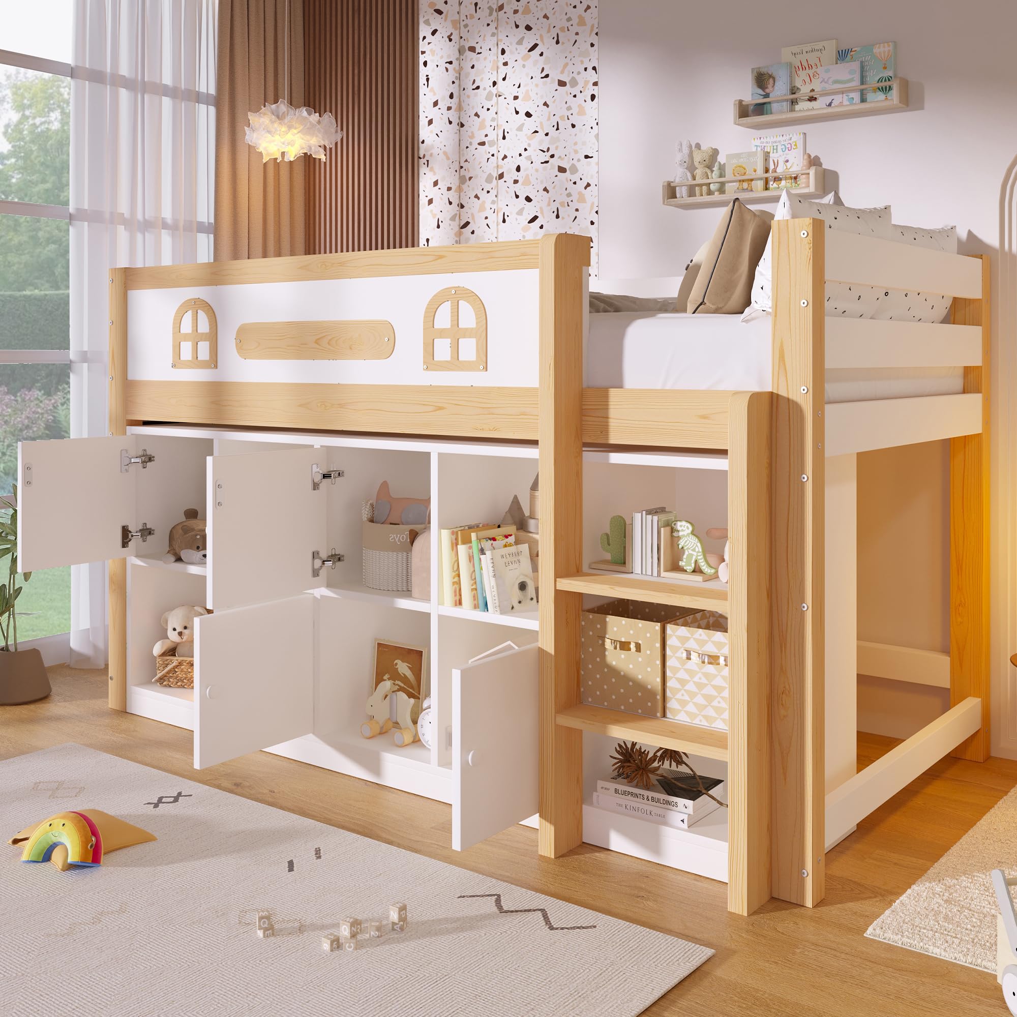 Cama media 90 x 200 cm de madera de pino y MDF, color blanco y