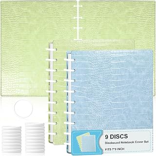 2 Pack Pu Leather 7X9.25 In Discbound Notebook Cover And Disc Set Discbound Planner Cover With 18 Pcs Expansion Discs 9-Disc Disc Bound Notebook Accessories(Blue+Green，No Inner Paper)