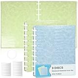 SKLENICE 2 Pack Pu Leather 7X9.25 In Discbound Notebook Cover And Disc Set Discbound Planner Cover With 18 Pcs Expansion Discs 9-Disc Disc Bound Notebook Accessories(Blue+Green，No Inner Paper)
