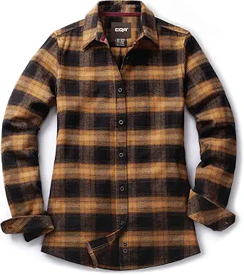 CQR Women's Plaid Flannel Shirt Long Sleeve, All-Cotton Soft Brushed Casual Button Down Shirts