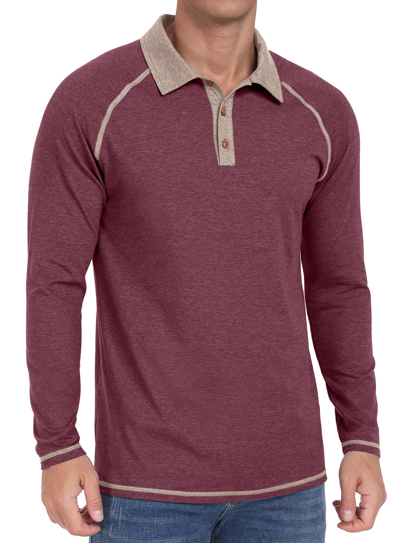 Sailwind Mens Long Sleeve Polo Shirts Cotton Fashion Casual Raglan Golf Shirts