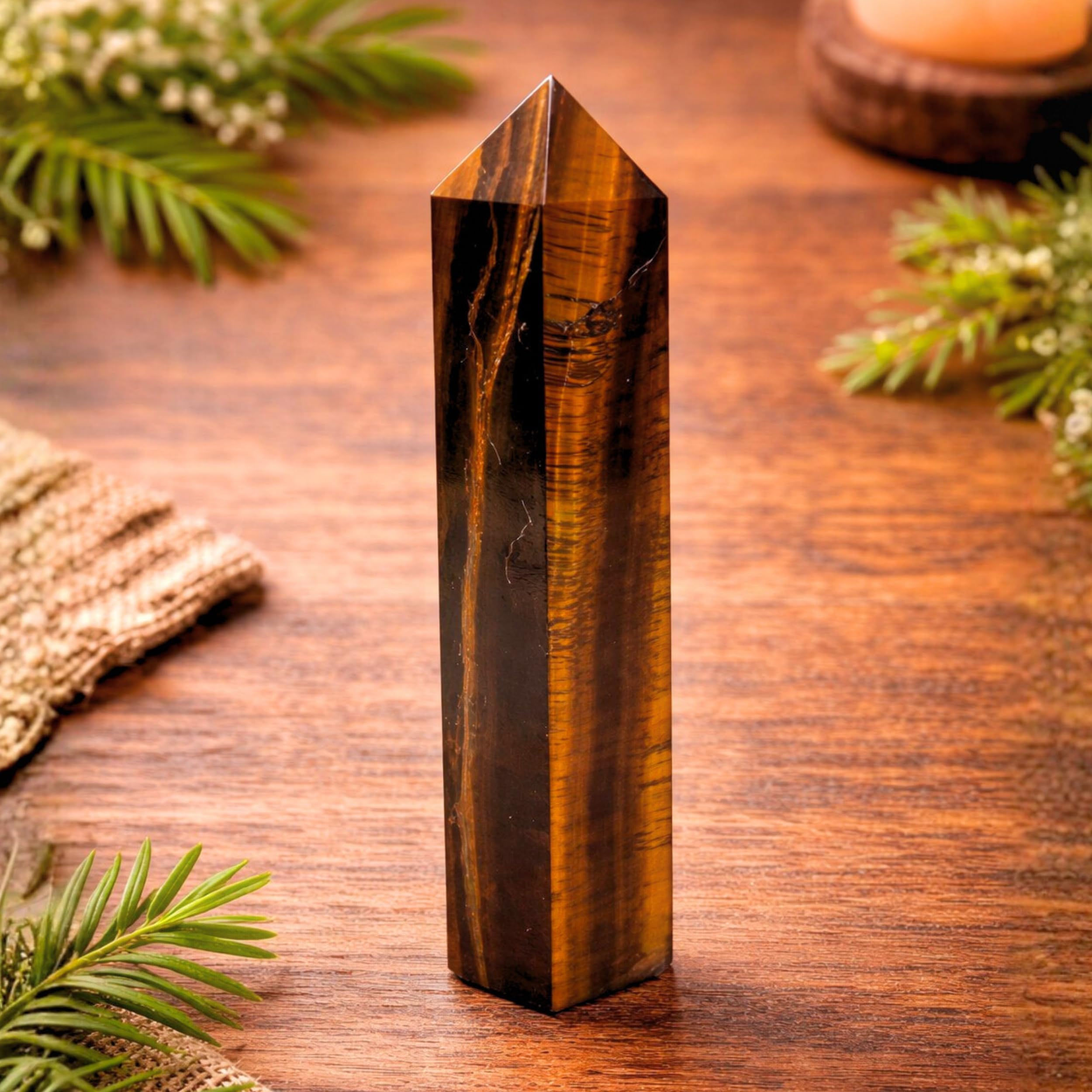 Swadeshi Desire Tiger Eye Obelisk Tower Points Wand - Crystal/Reiki/Chakra Healing