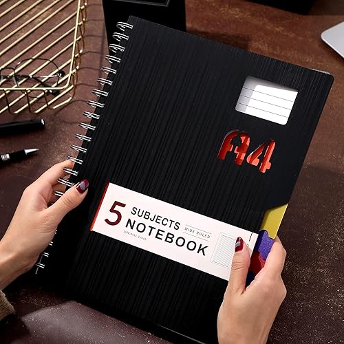 Miniatura 36 de CAGIE Cuadernos de espiral para trabajo escolar con pestañas divisoras extraíbles, 8.5 x 11 pulgadas, cuaderno de 5 materias a rayas universitarias